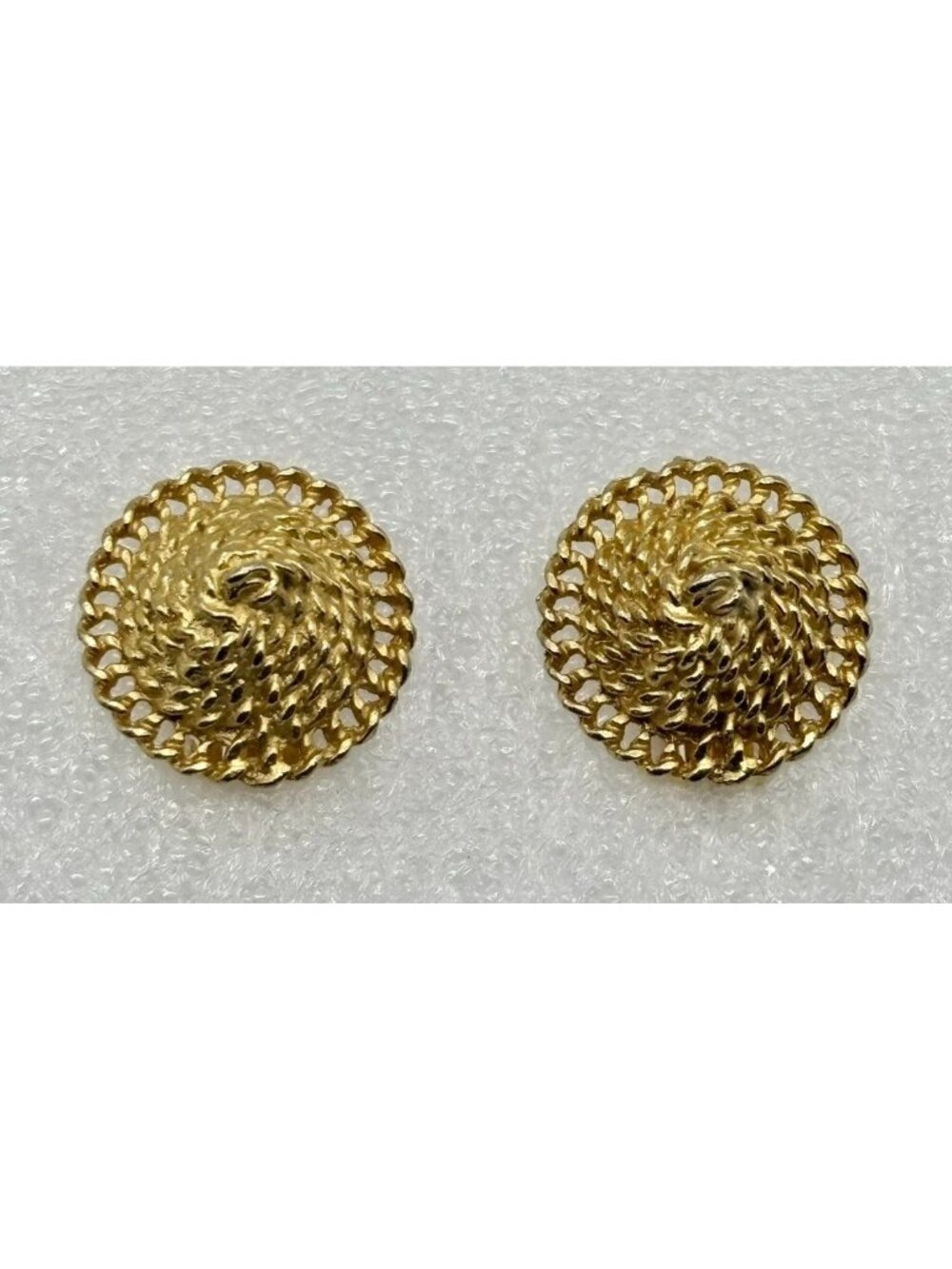 Vintage Coro Clip-On Domed Earrings W/Round Coiled Twisted Rope Gold-Tone Signed